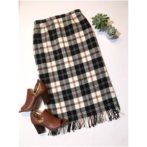 Vintage Glen Plaid Wool Fringe Maxi Skirt